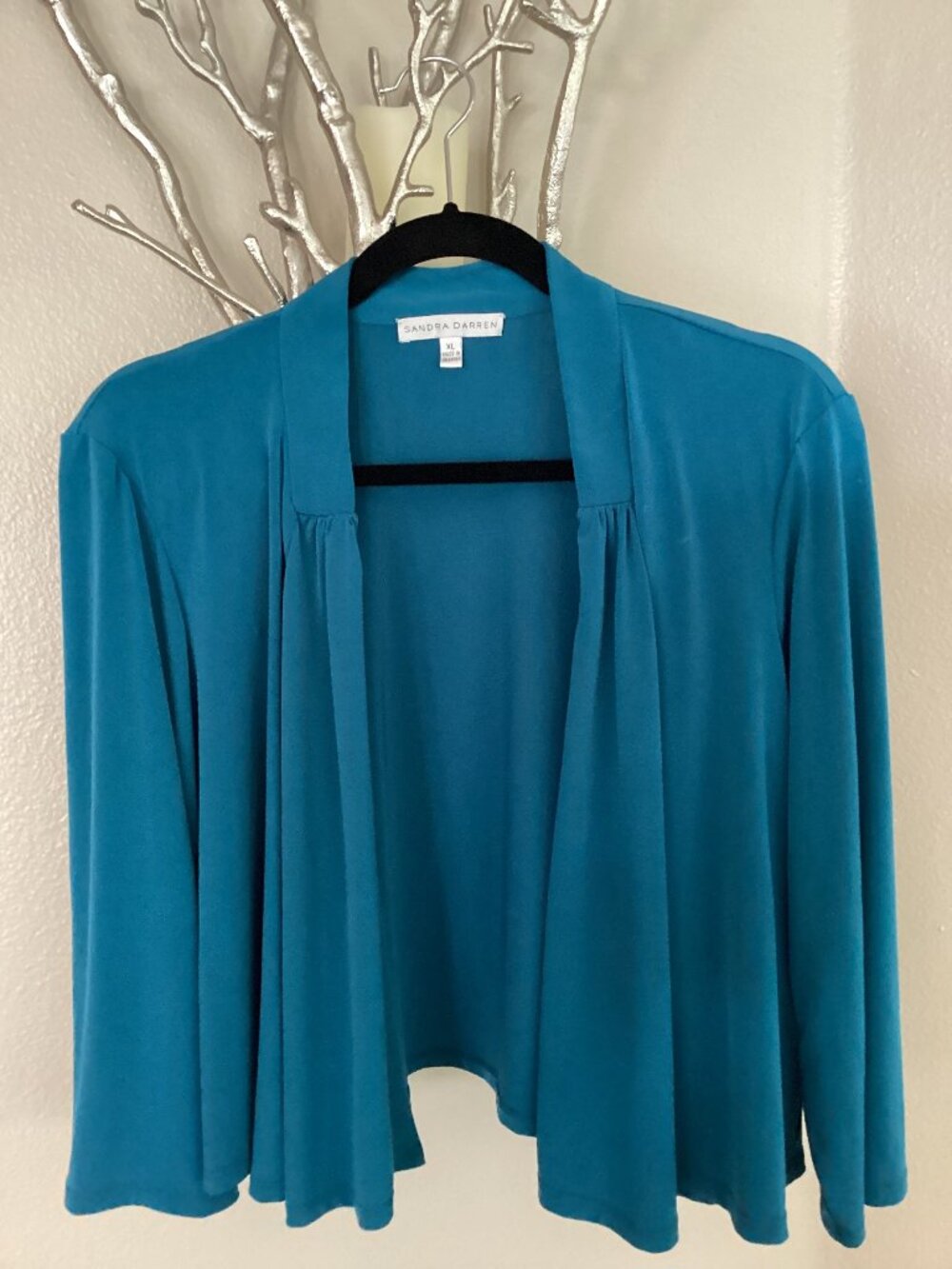 Sandra Darren teal, blue shrug, cover up, top, size XL